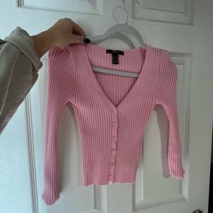 Pink thin button up sweater forever 21